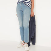 Women modern straight light blue stretchable jeans